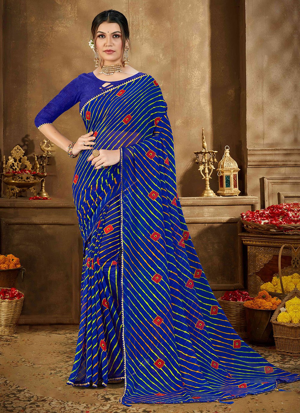 Contemporary Georgette Blue Print Saree