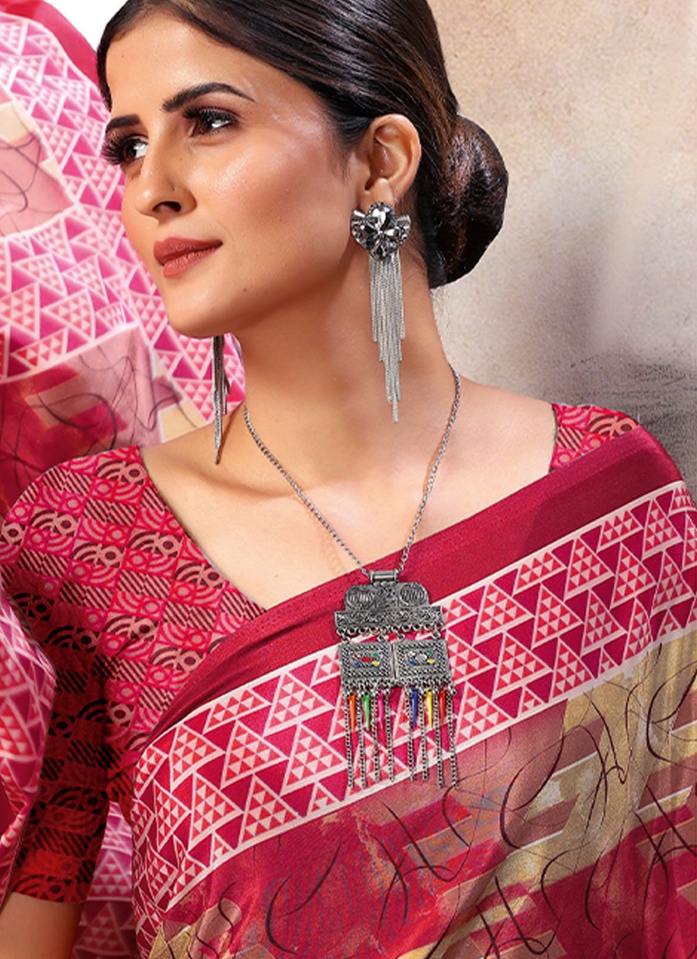 Casual Faux Crepe Multi Colour Print Saree