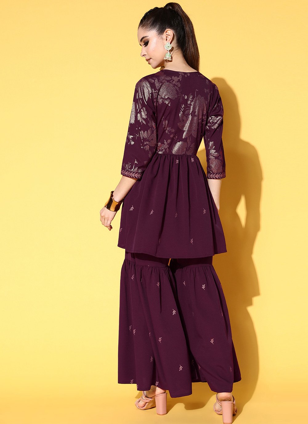 Party Wear Kurti Crepe Silk Wine Print Kurtis