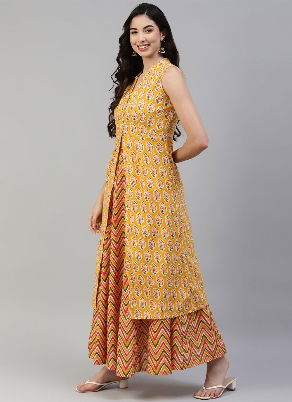Casual Kurti Cotton Yellow Print Kurtis