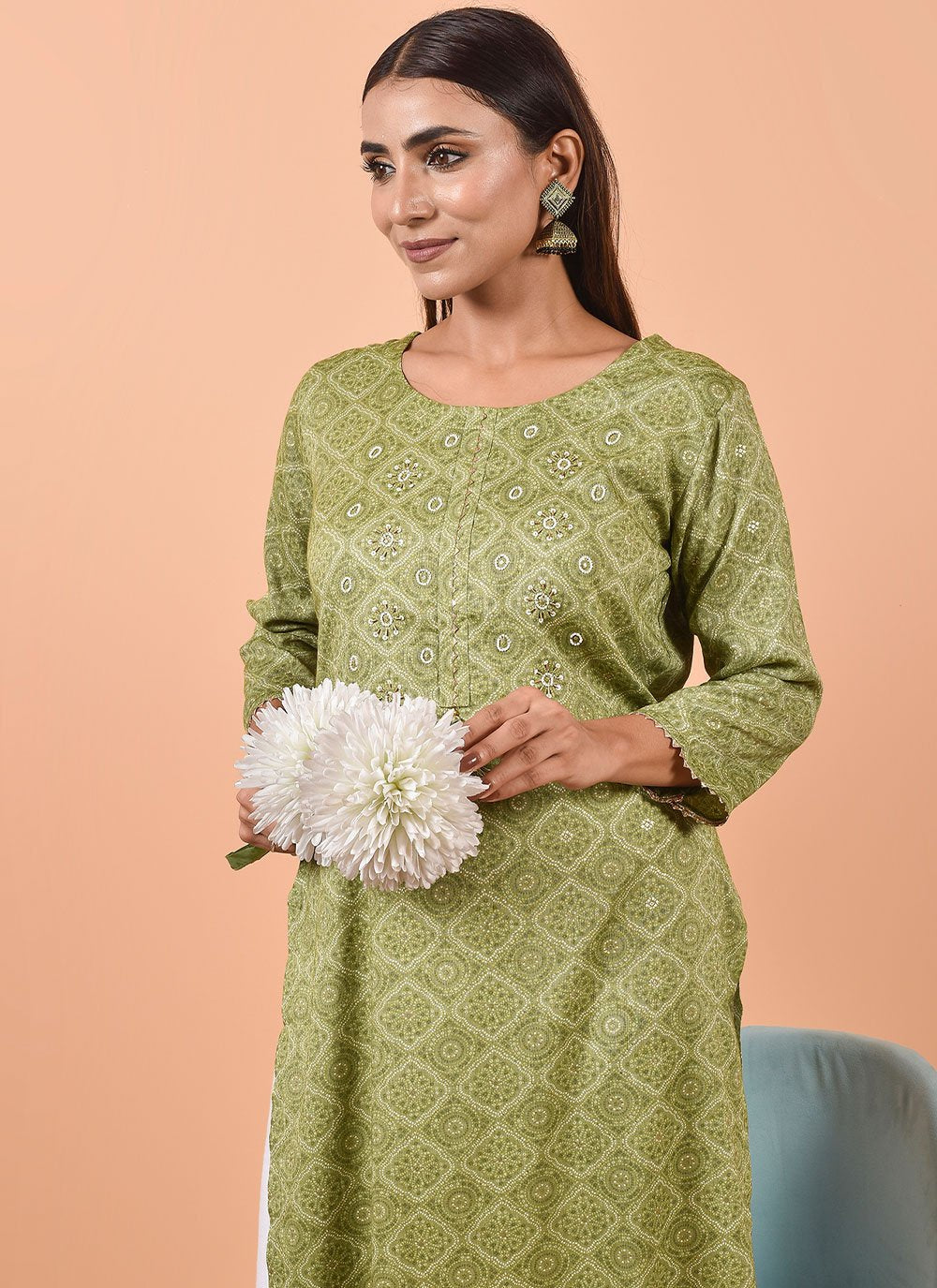 Designer Kurti Cotton Green Print Kurtis