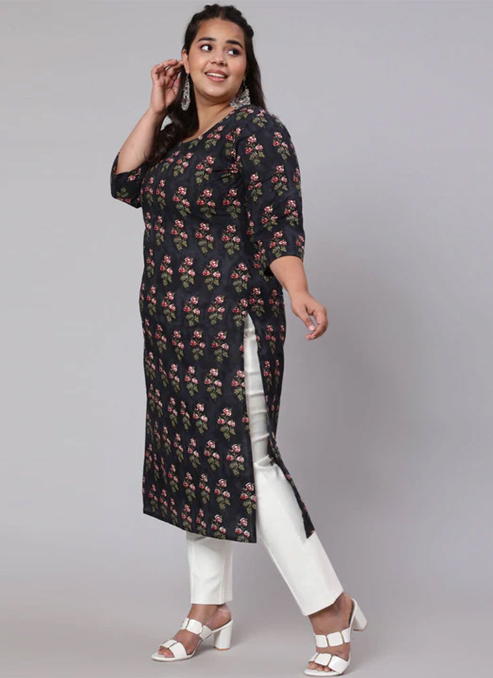 Designer Kurti Cotton Black Print Kurtis