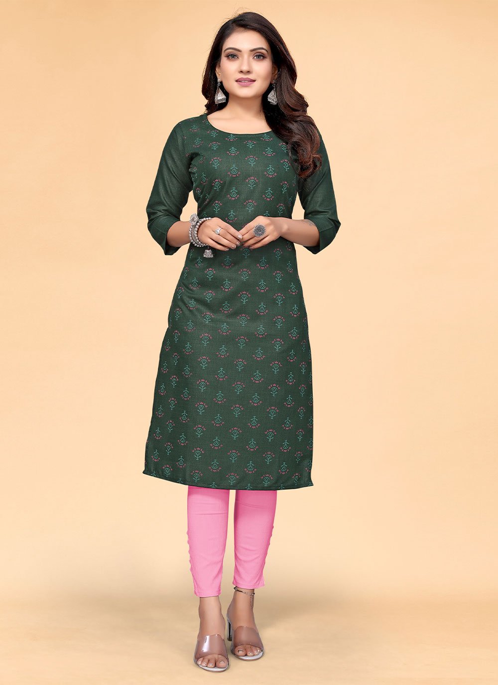 Designer Kurti Cotton Green Print Kurtis
