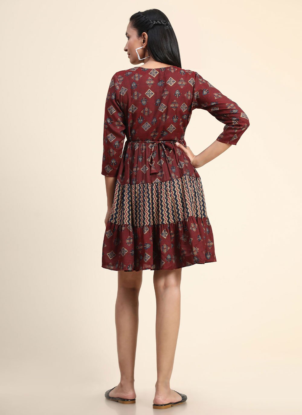 Designer Kurti Cotton Maroon Print Kurtis
