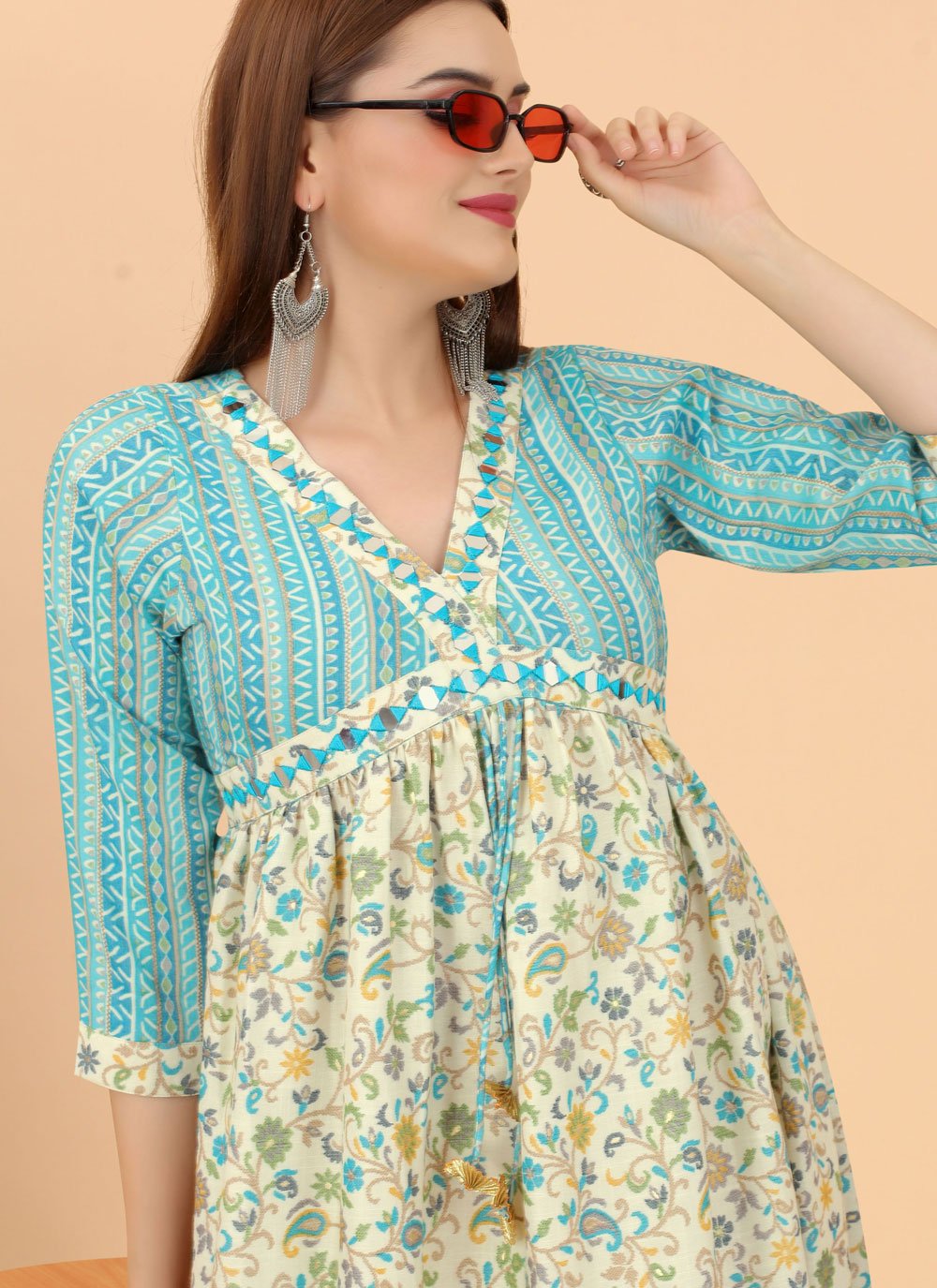 Designer Gown Cotton Multi Colour Print Gown