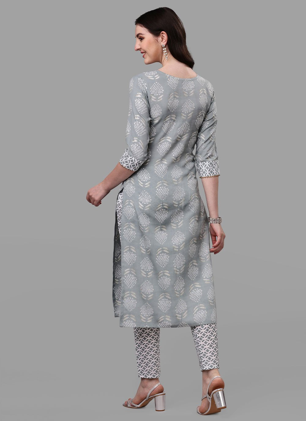 Party Wear Kurti Cotton Grey Print Kurtis