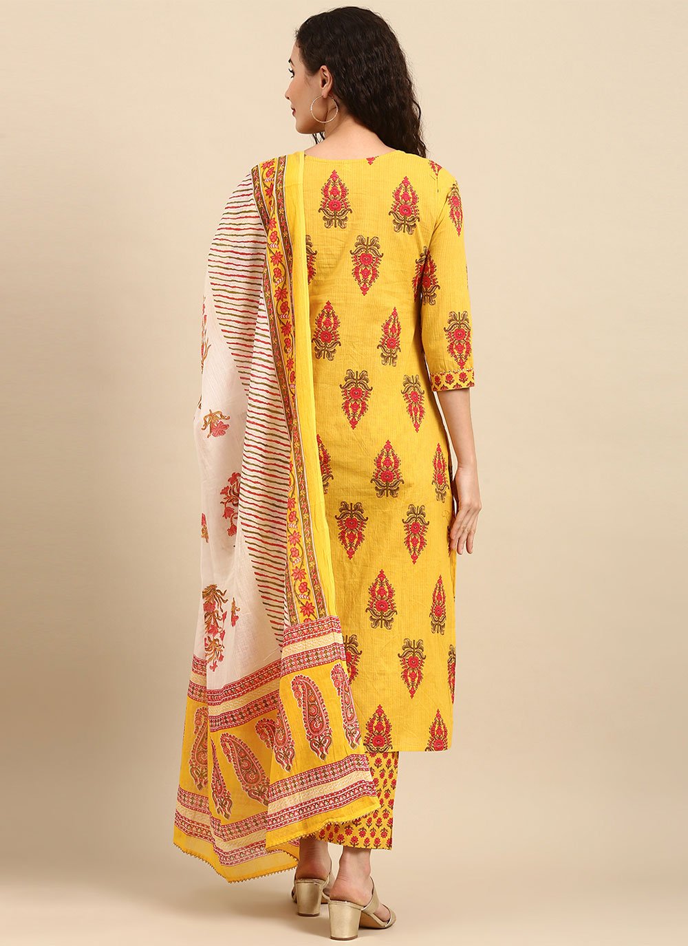 Straight Salwar Suit Cotton Mustard Print Salwar Kameez