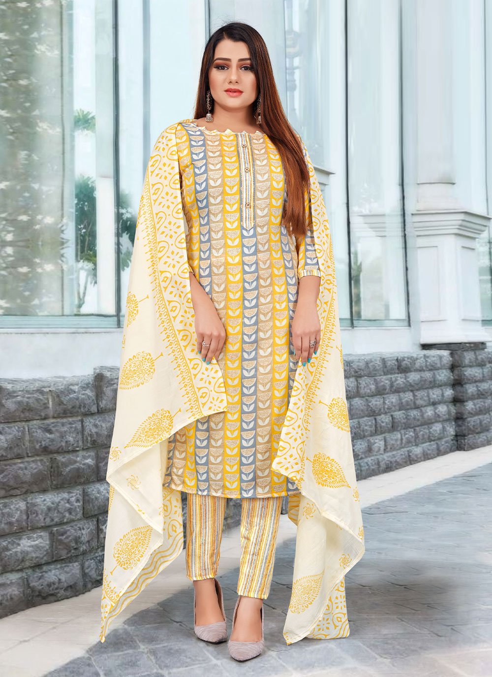 Salwar Suit Cotton Multi Colour Print Salwar Kameez