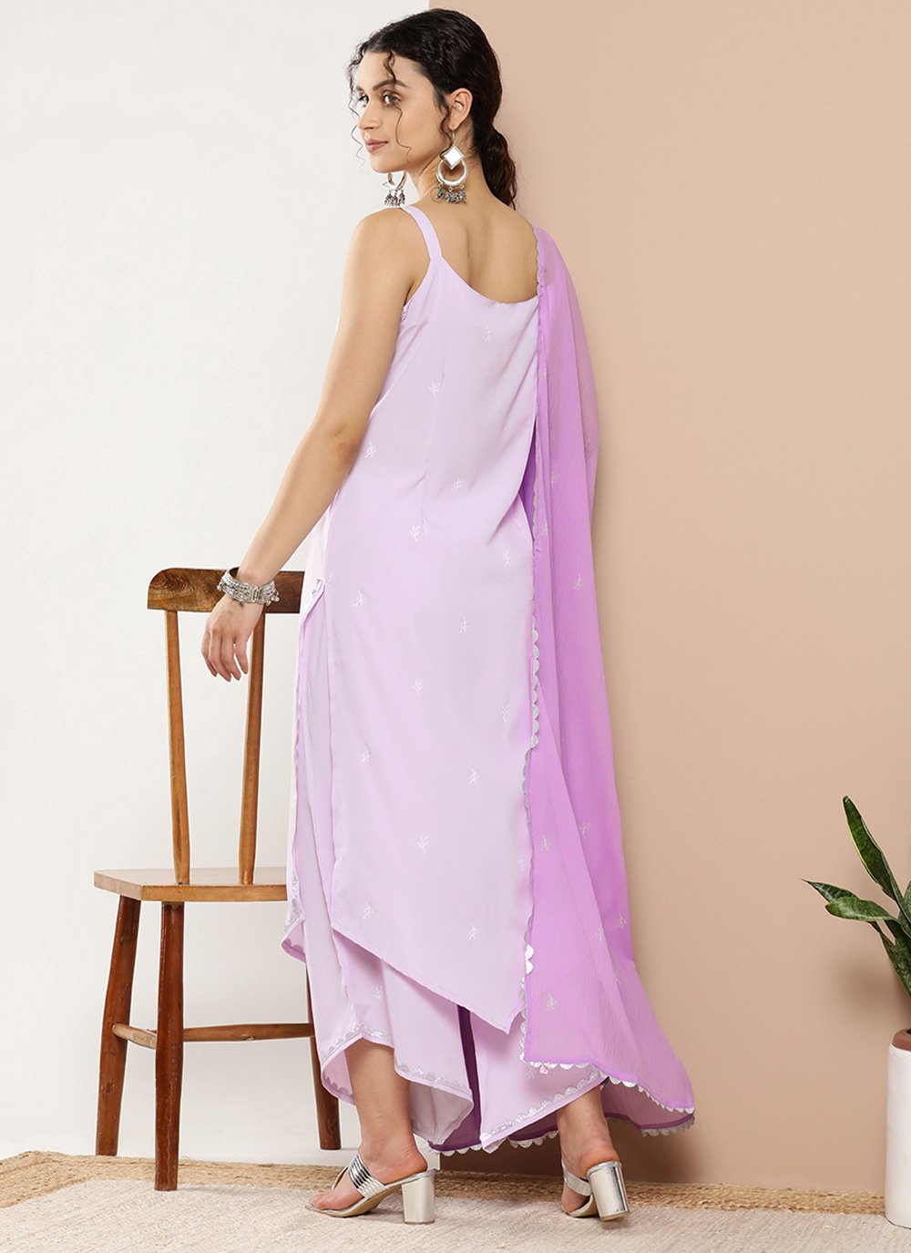 Party Wear Kurti Crepe Silk Lavender Print Kurtis