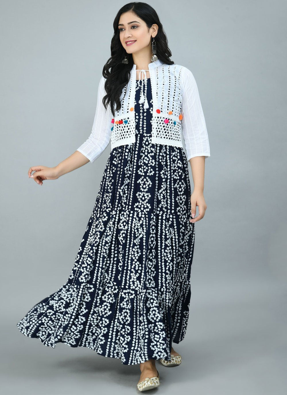 Designer Gown Rayon Blue Print Gown