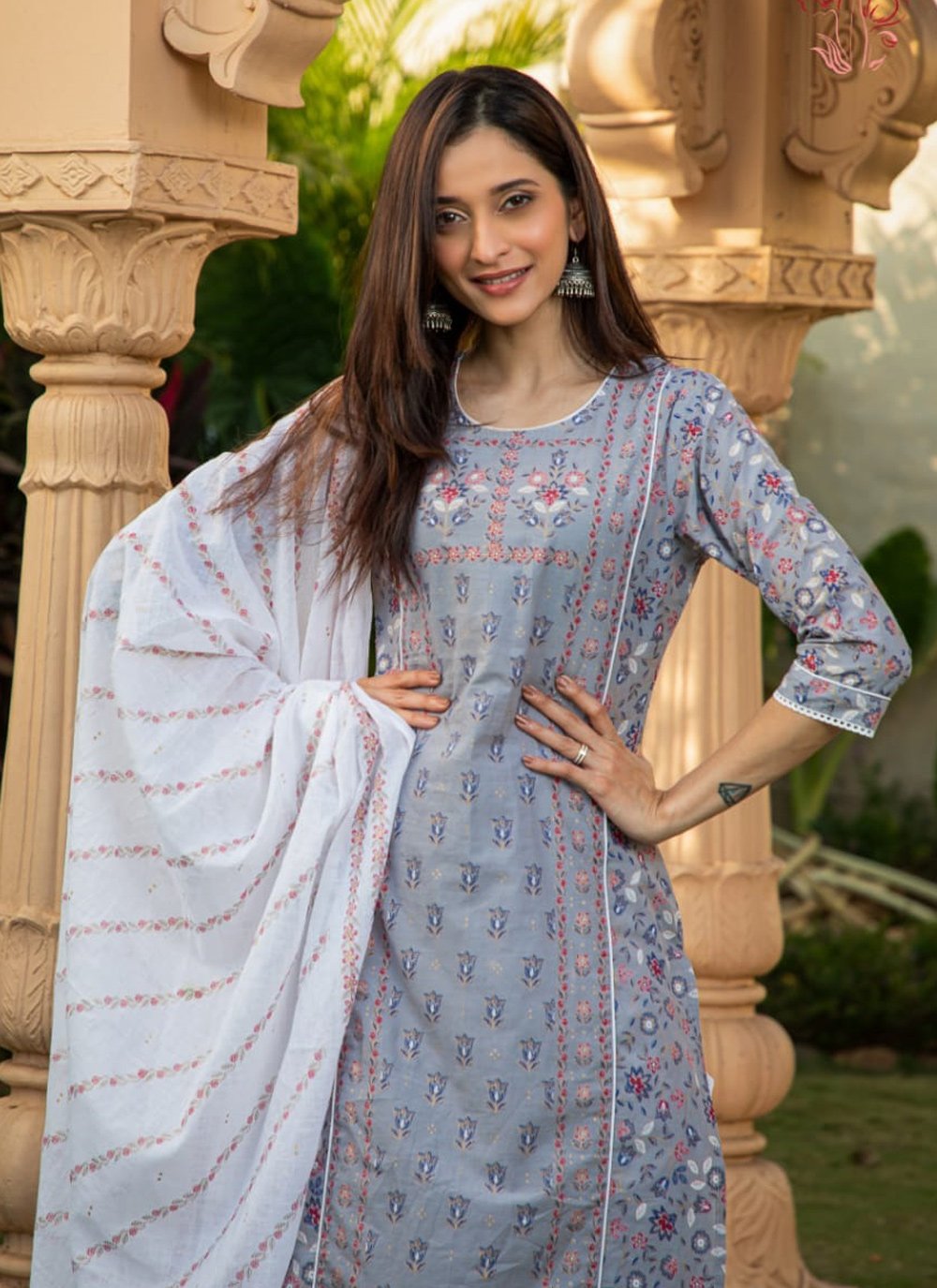 Designer Kurti Cotton Grey Fancy Work Kurtis