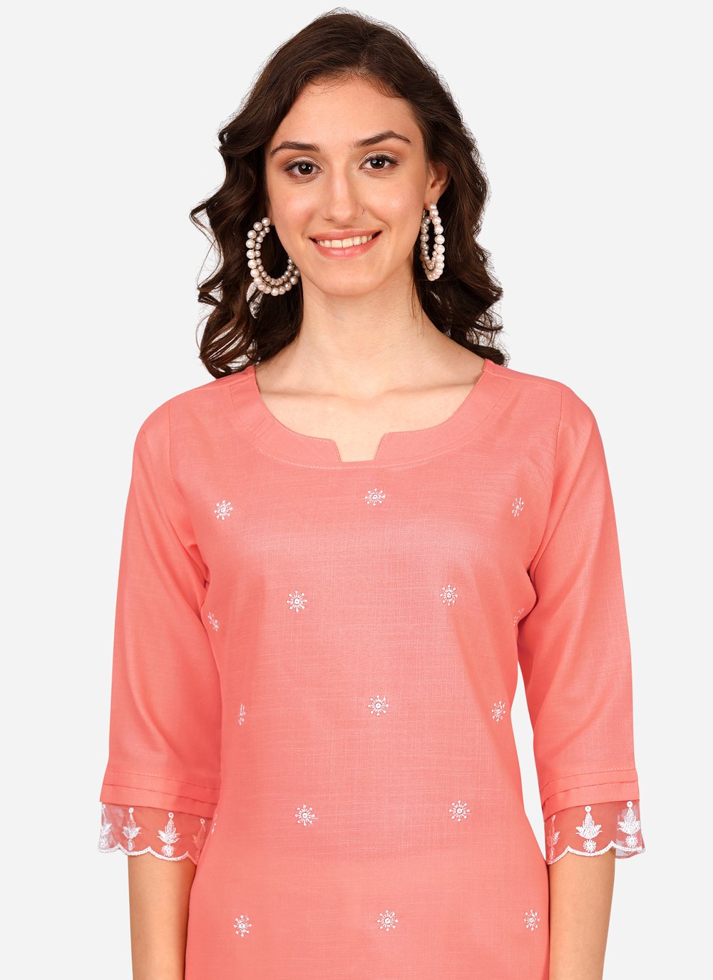 Pant Style Suit Blended Cotton Peach Embroidered Salwar Kameez