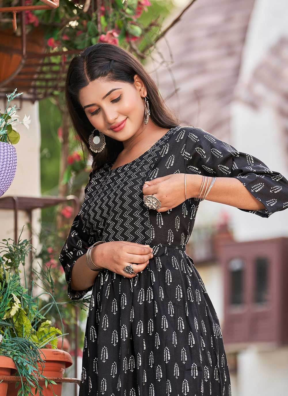 Designer Kurti Cotton Black Print Kurtis