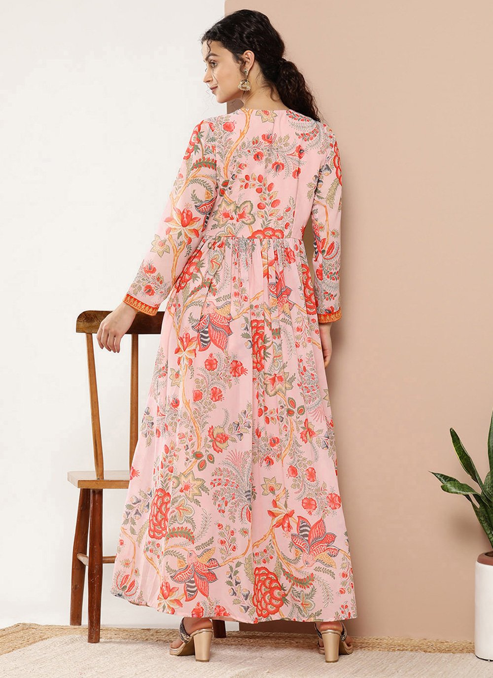 Party Wear Kurti Georgette Orange Print Kurtis