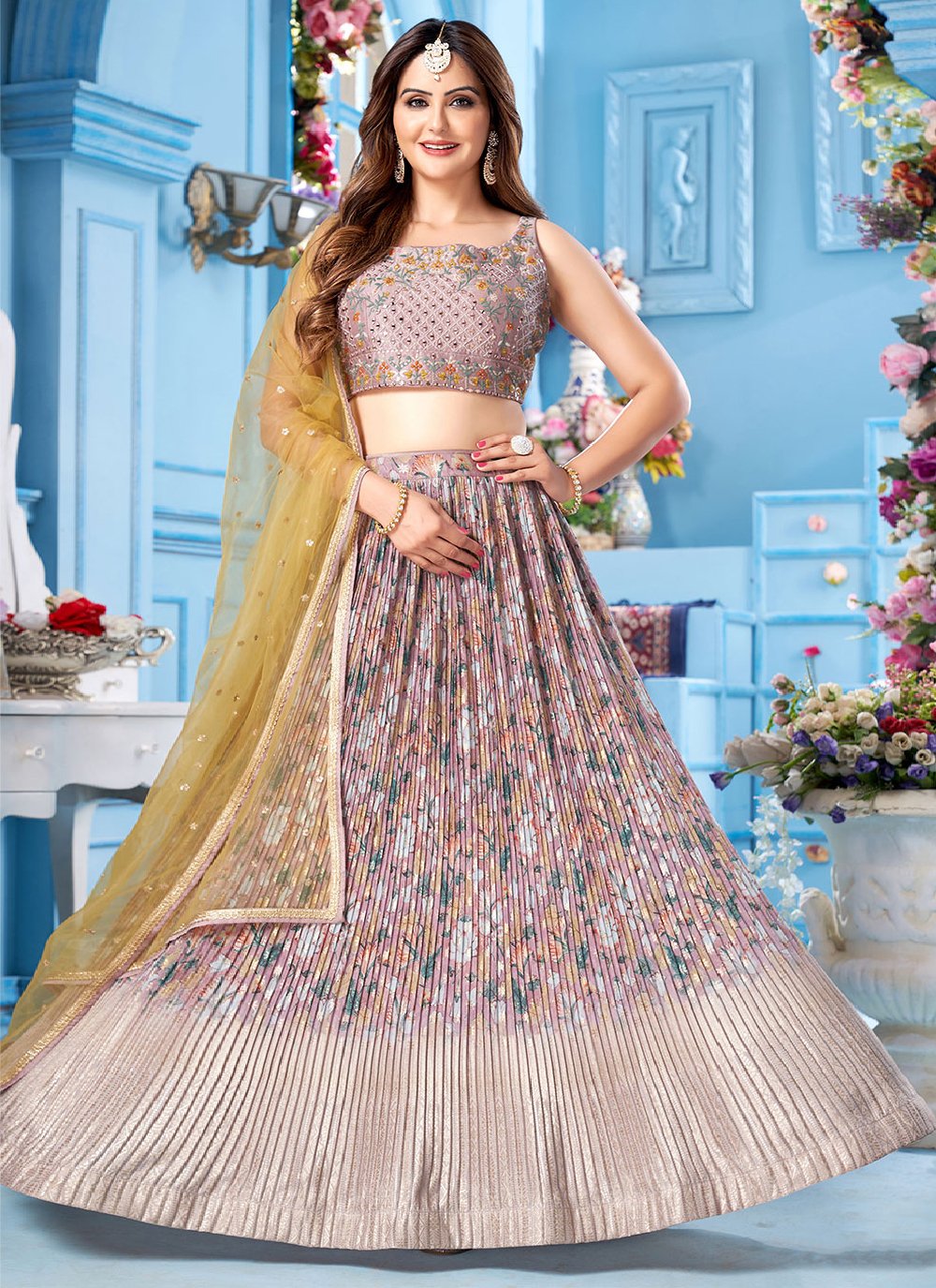 Readymade Lehenga Choli Georgette Mauve Print Lehenga Choli