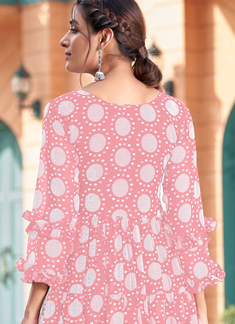 Gown Georgette Pink Print Gown