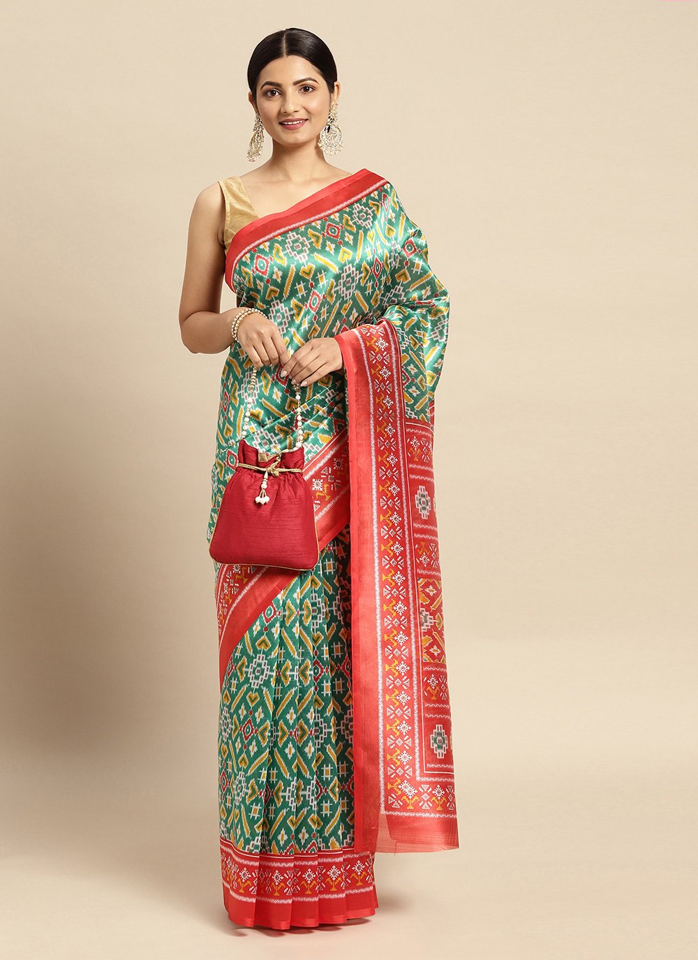 Casual Art Silk Green Print Saree