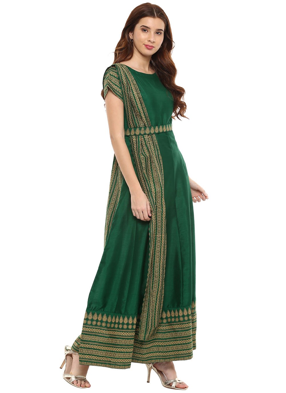 Designer Kurti Poly Silk Green Print Kurtis