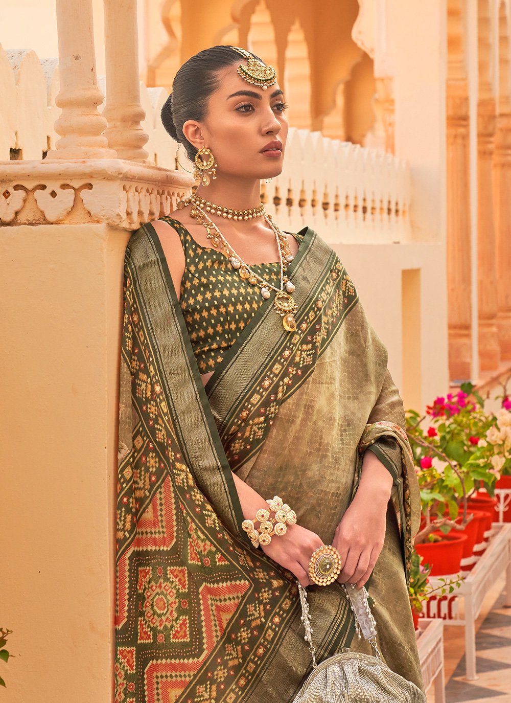 Classic Chiffon Silk Green Print Saree