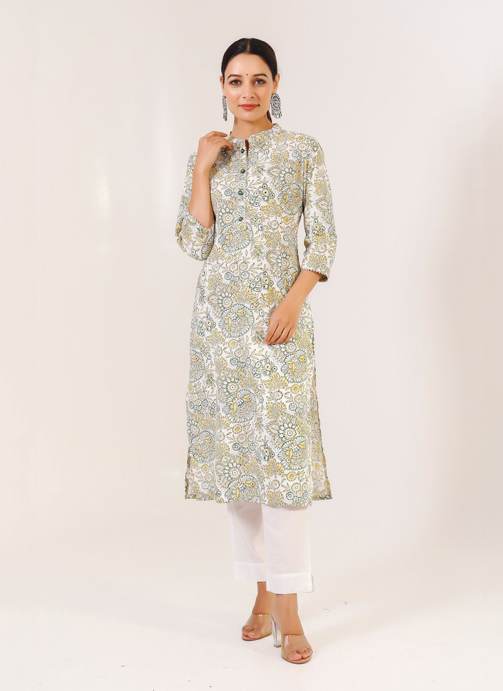Pant Style Suit Cotton Off White Print Salwar Kameez