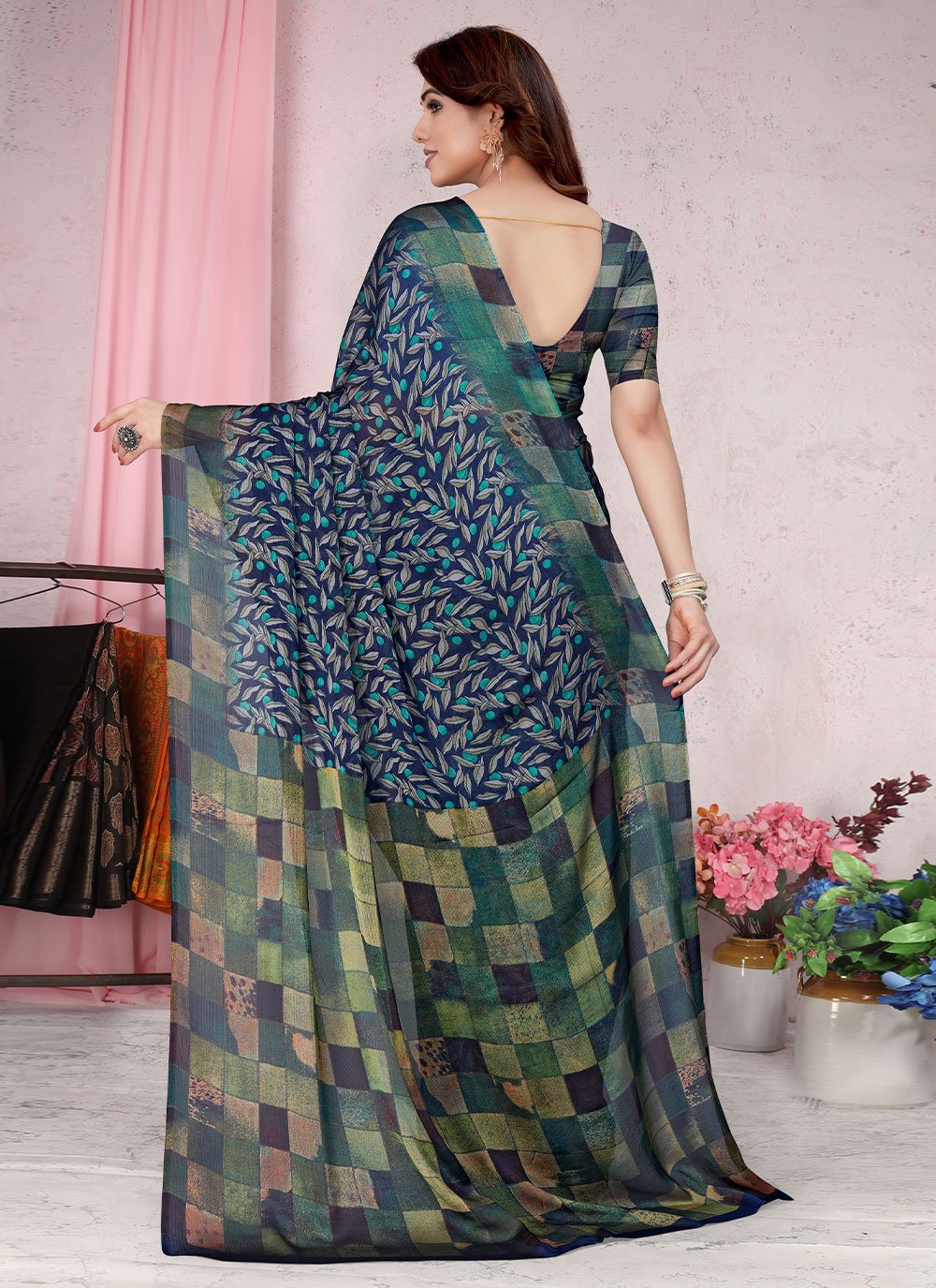 Classic Chiffon Morpeach Print Saree
