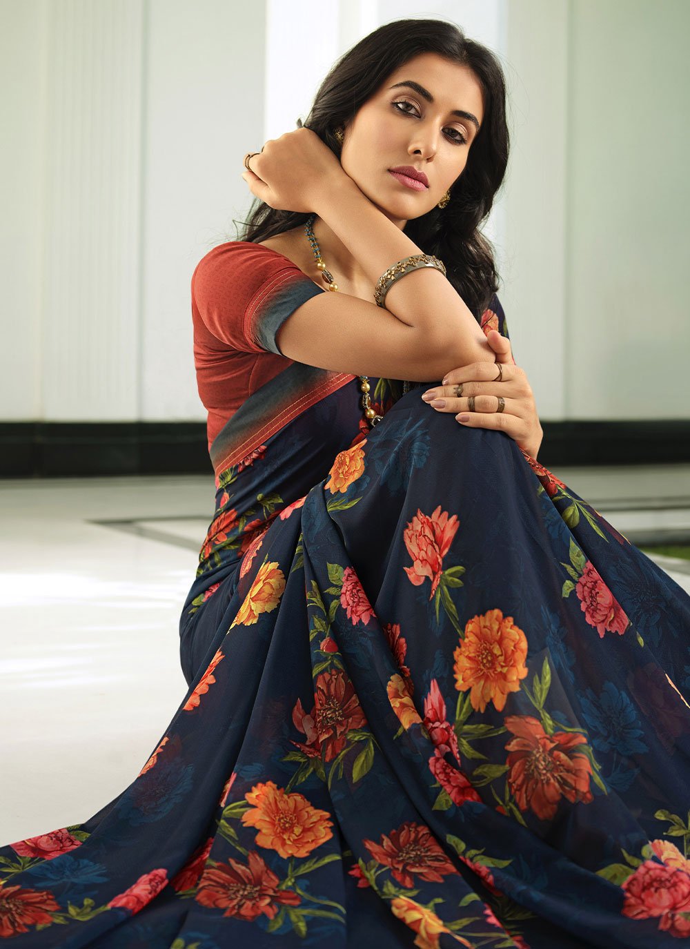 Casual Georgette Multi Colour Lace Saree