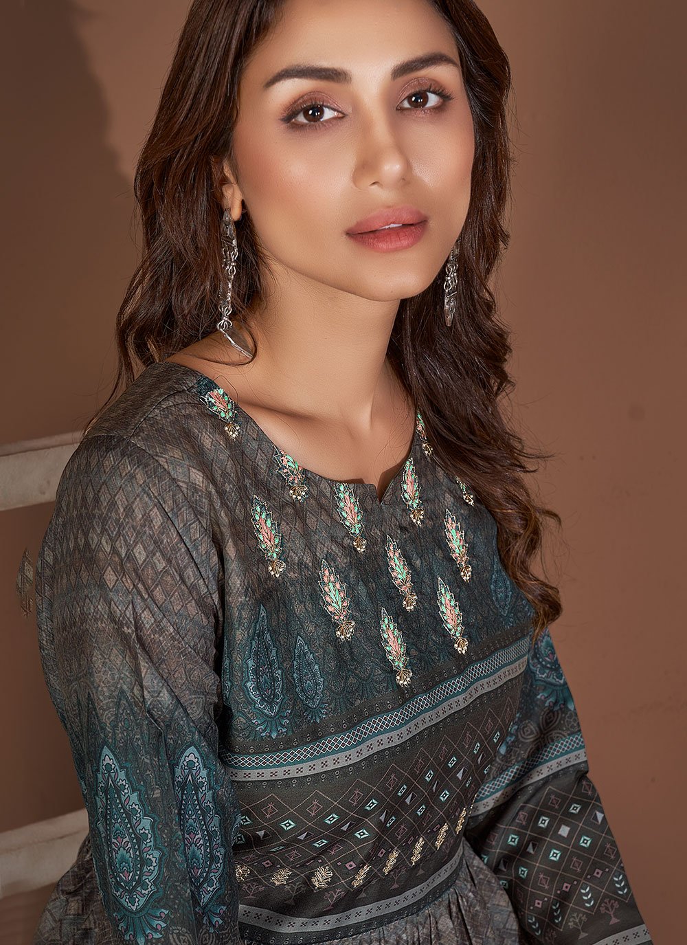 Designer Kurti Muslin Viscose Multi Colour Embroidered Kurtis