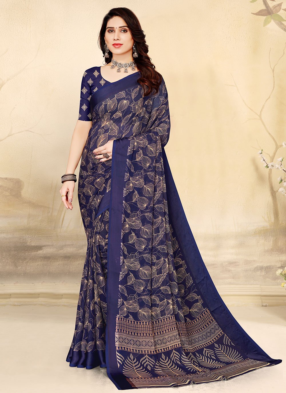 Contemporary Chiffon Blue Print Saree