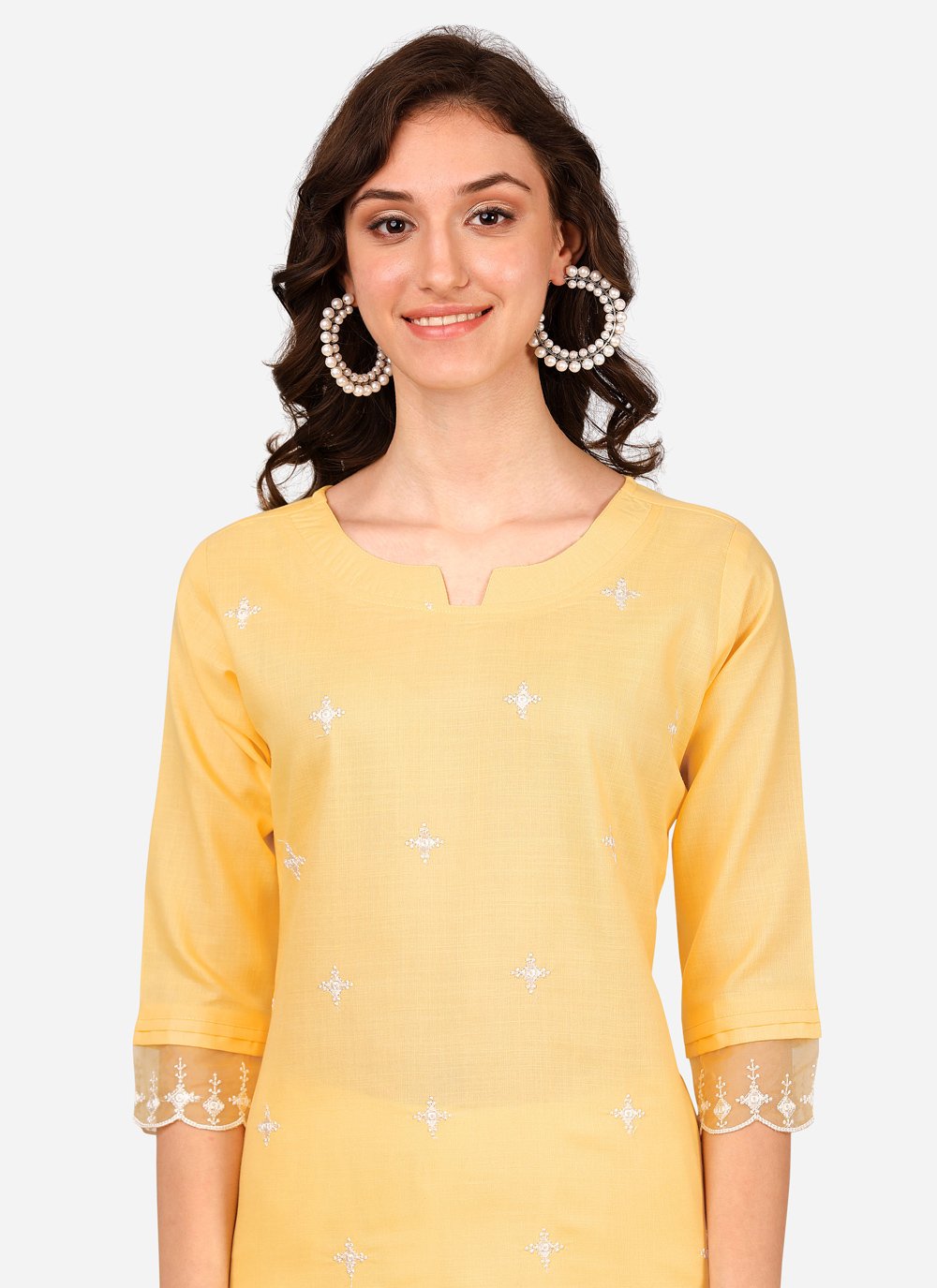 Pant Style Suit Blended Cotton Cream Fancy Work Salwar Kameez