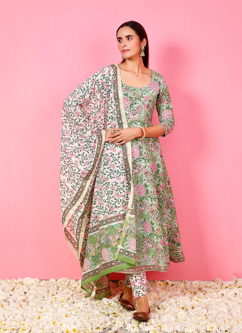 Pant Style Suit Cotton Green Print Salwar Kameez