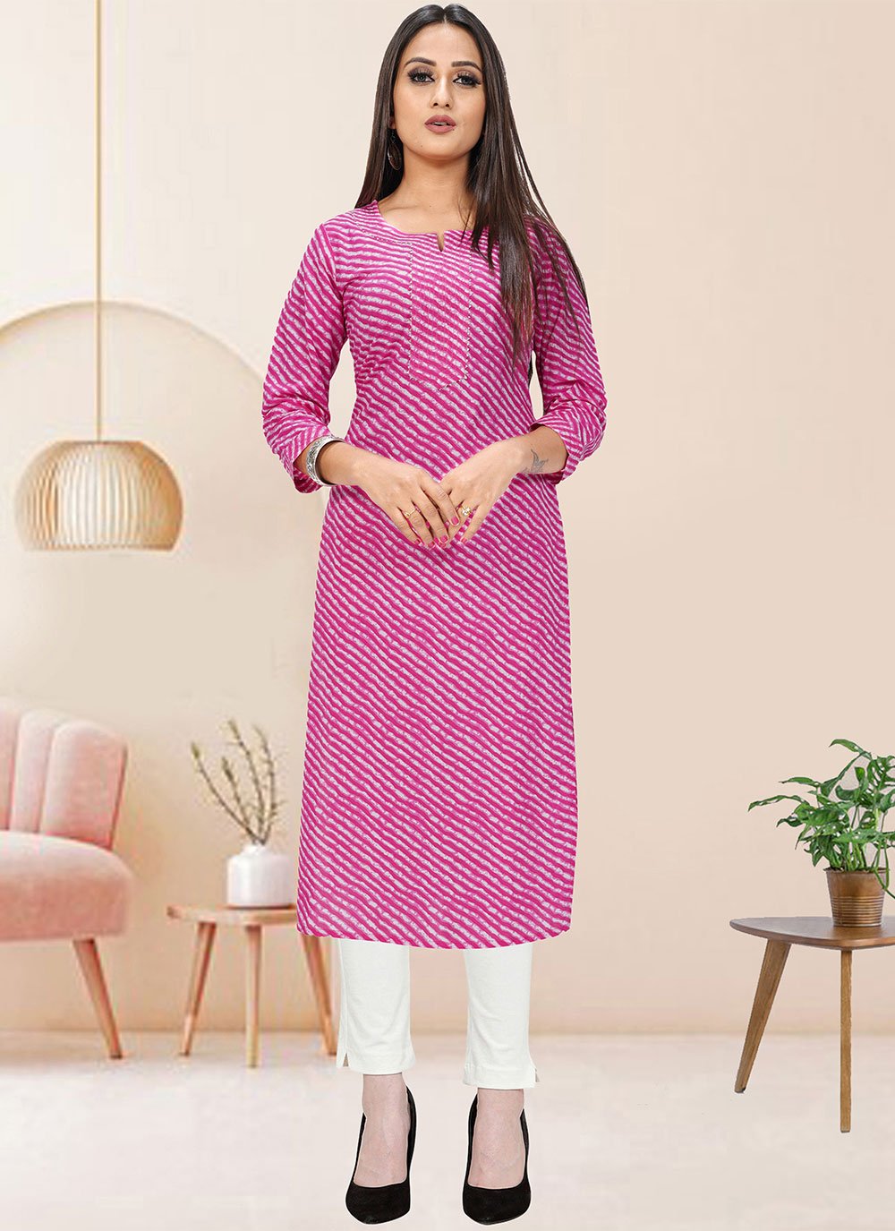 Party Wear Kurti Cotton Purple Print Kurtis