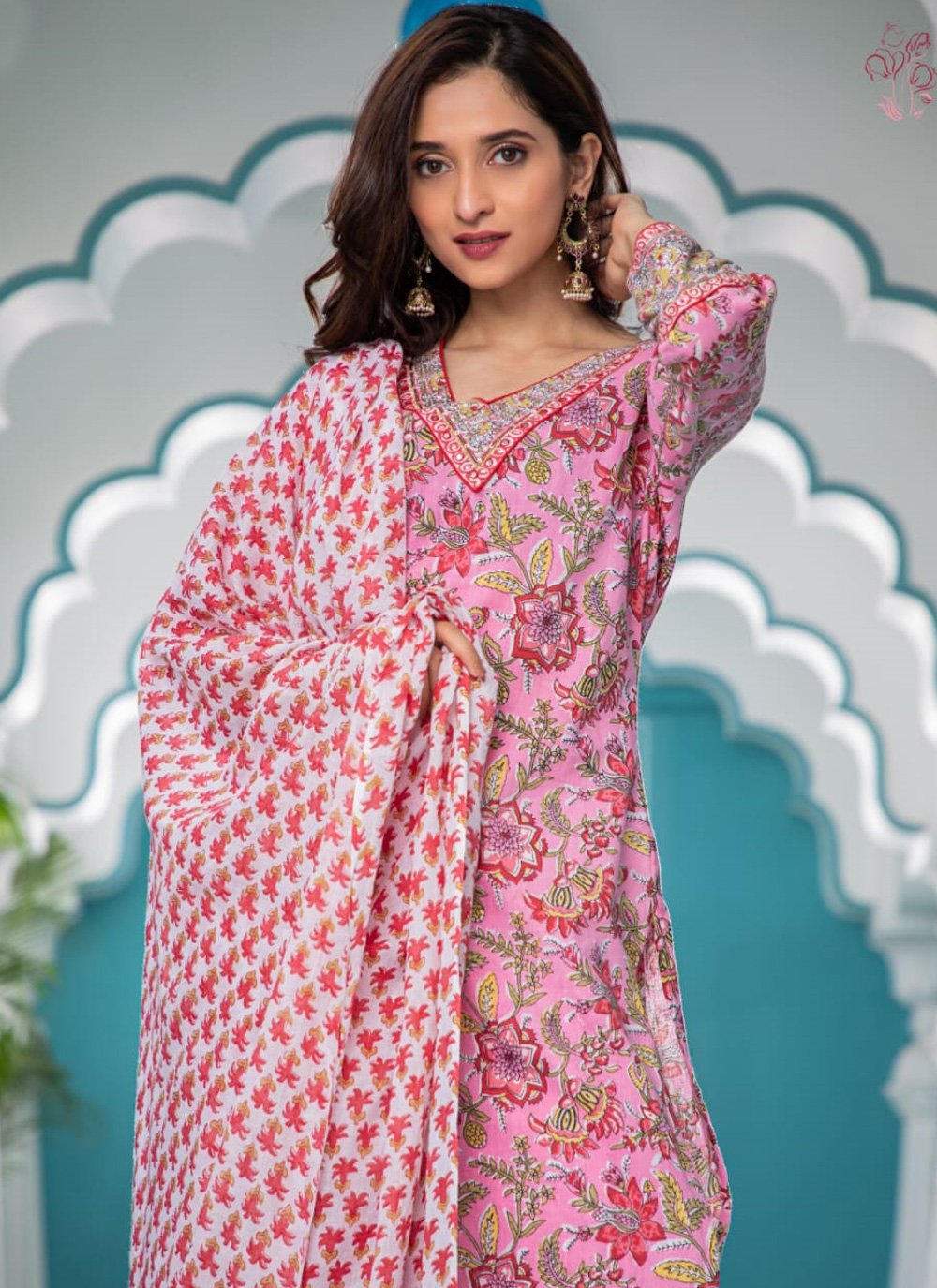 Designer Kurti Cotton Pink Fancy Work Kurtis