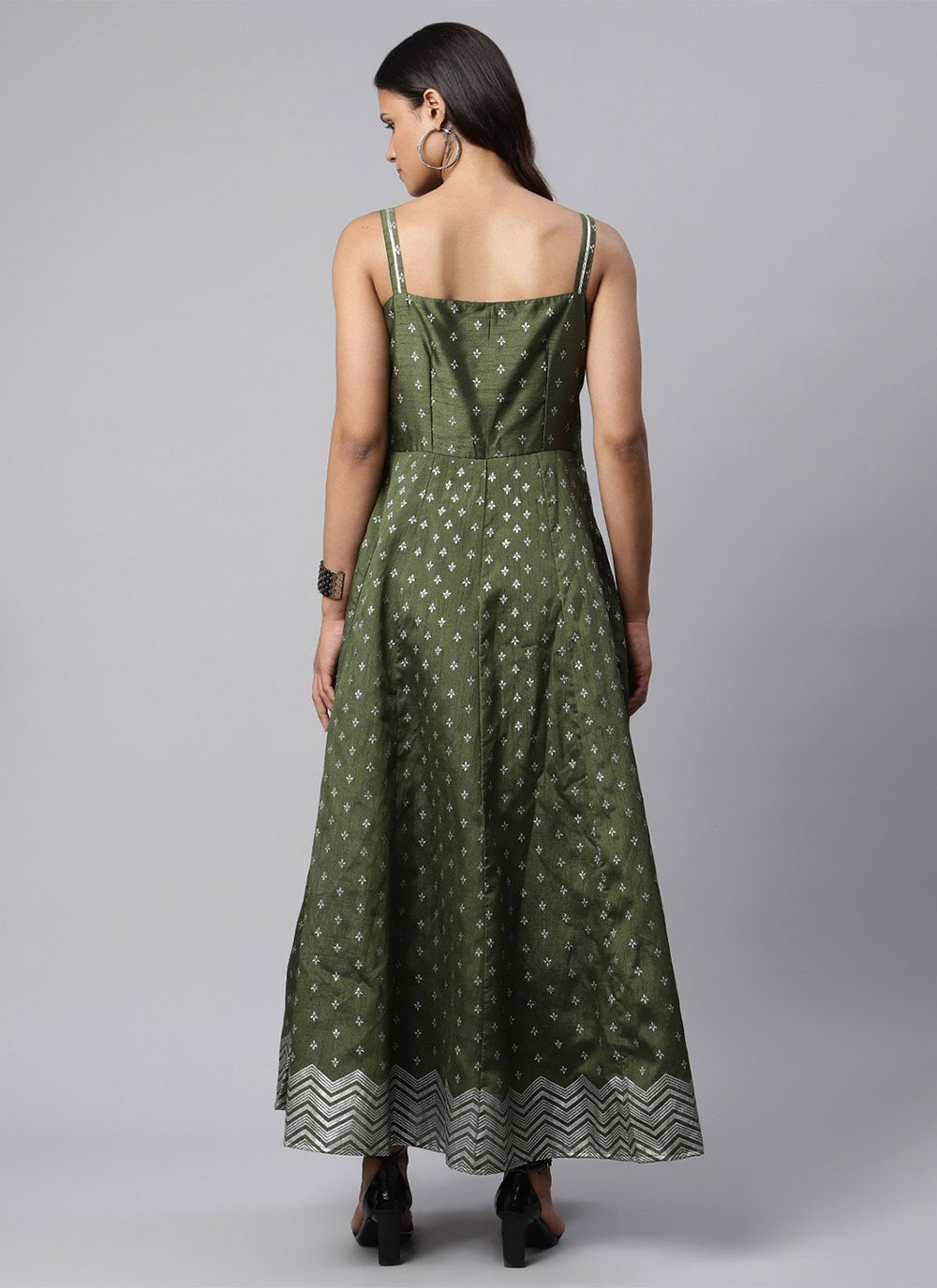 Floor Length Kurti Poly Silk Green Print Kurtis