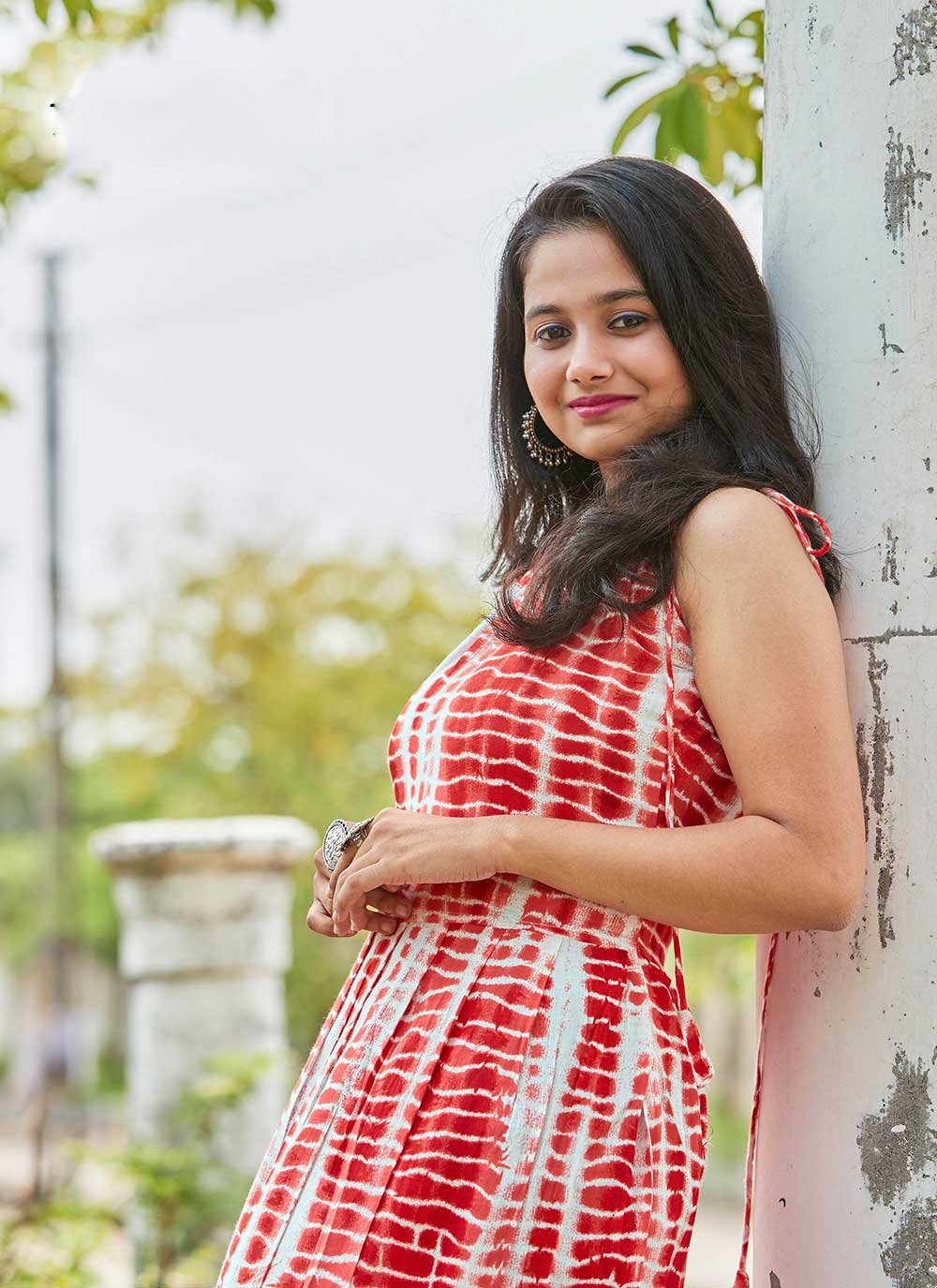 Designer Gown Rayon Red Print Gown