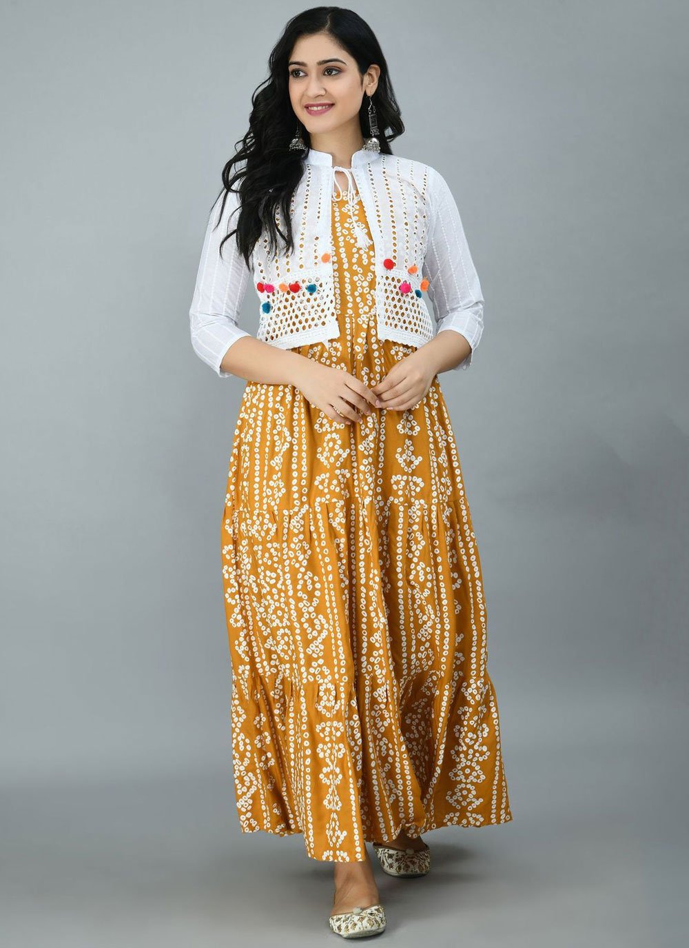 Gown Rayon Mustard Print Gown