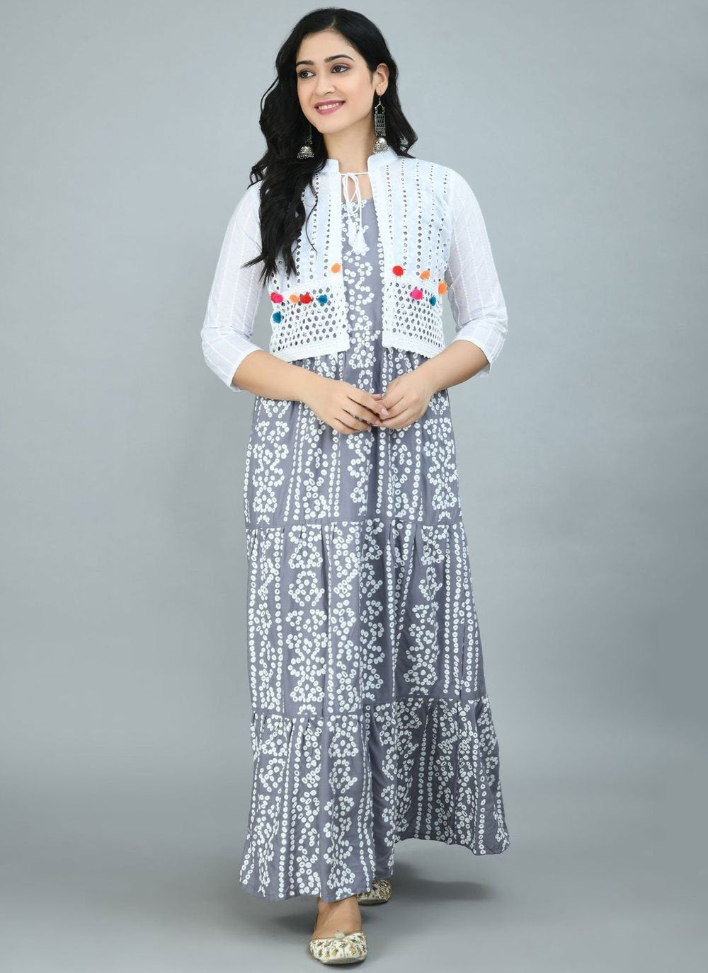 Gown Rayon Grey Print Gown