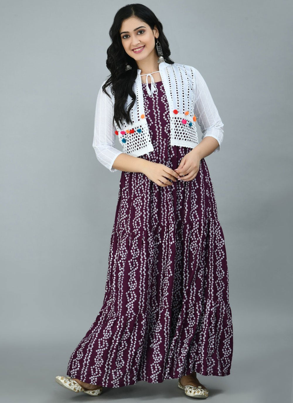 Gown Rayon Wine Print Gown