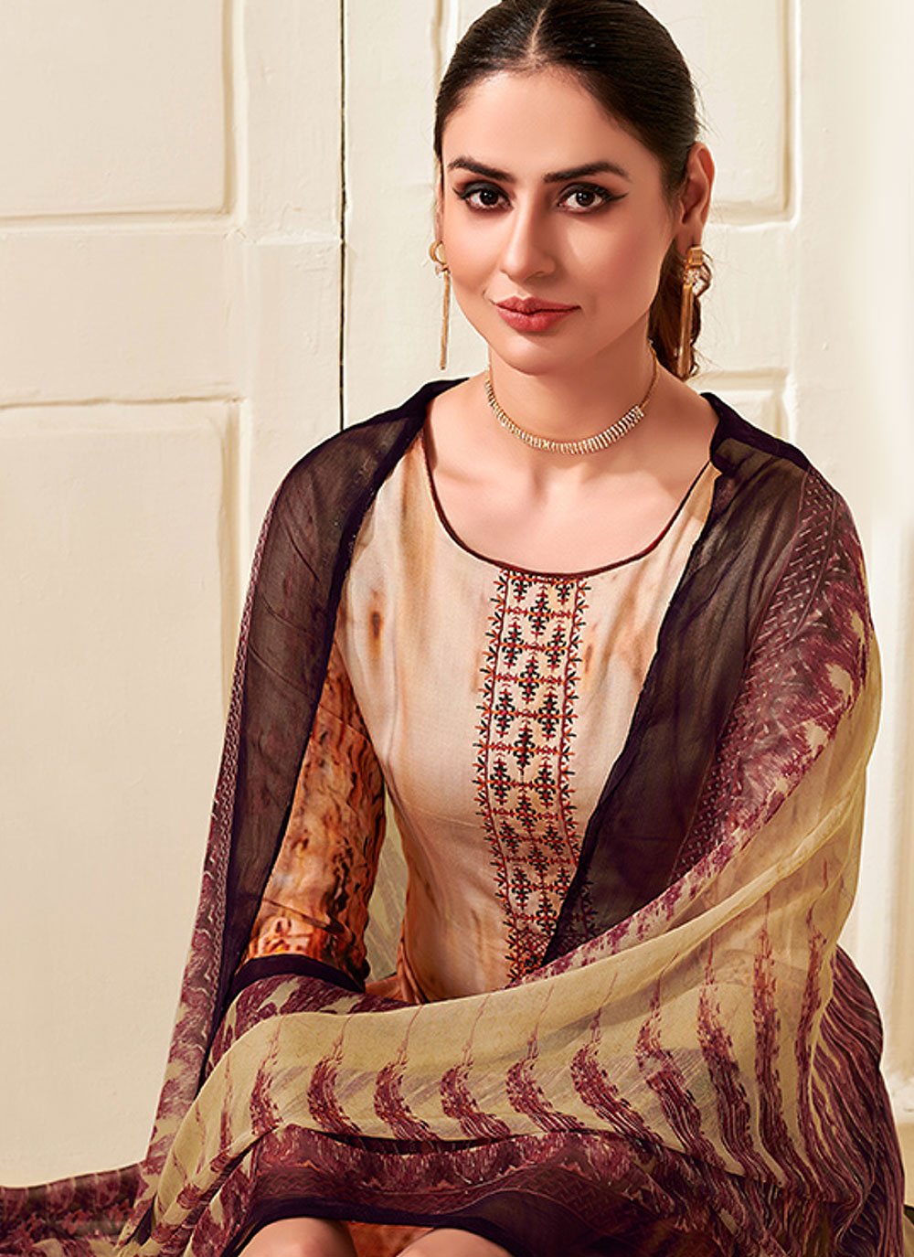 Salwar Suit Cotton Aqua Blue Beige Embroidered Salwar Kameez