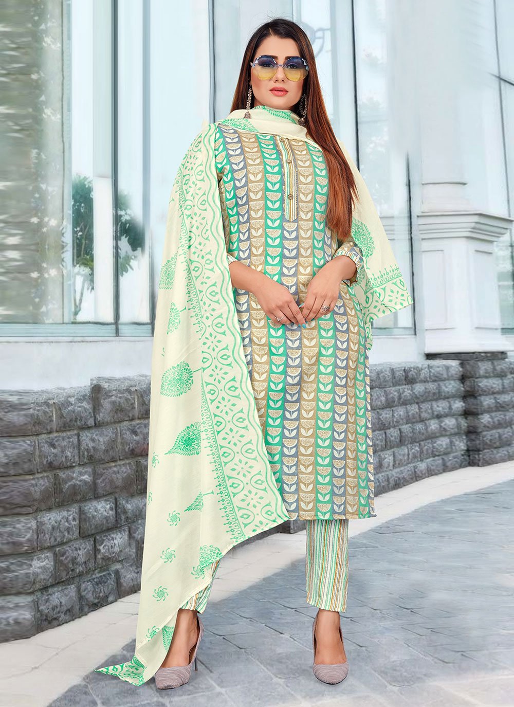 Salwar Suit Cotton Multi Colour Print Salwar Kameez