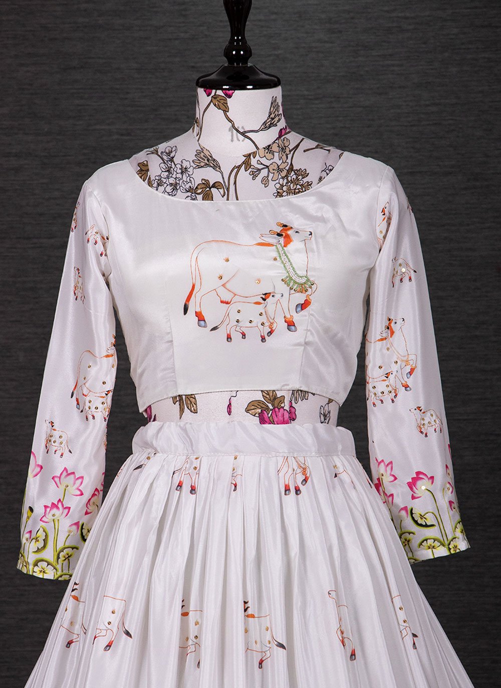 A Line Lehenga Silk White Patch Border Lehenga Choli