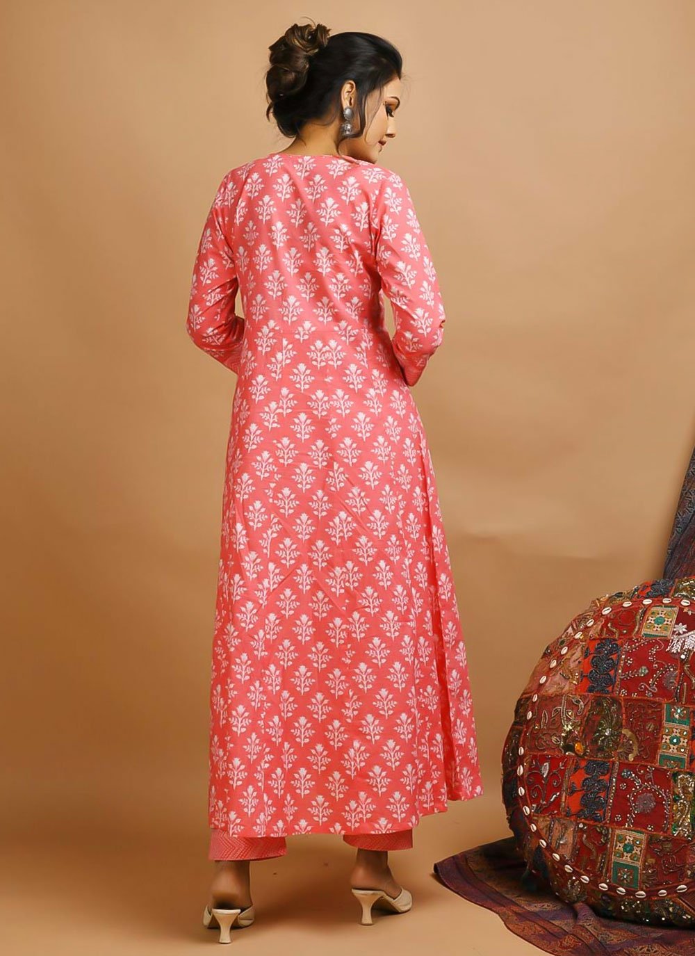 Salwar Suit Cotton Peach Print Salwar Kameez