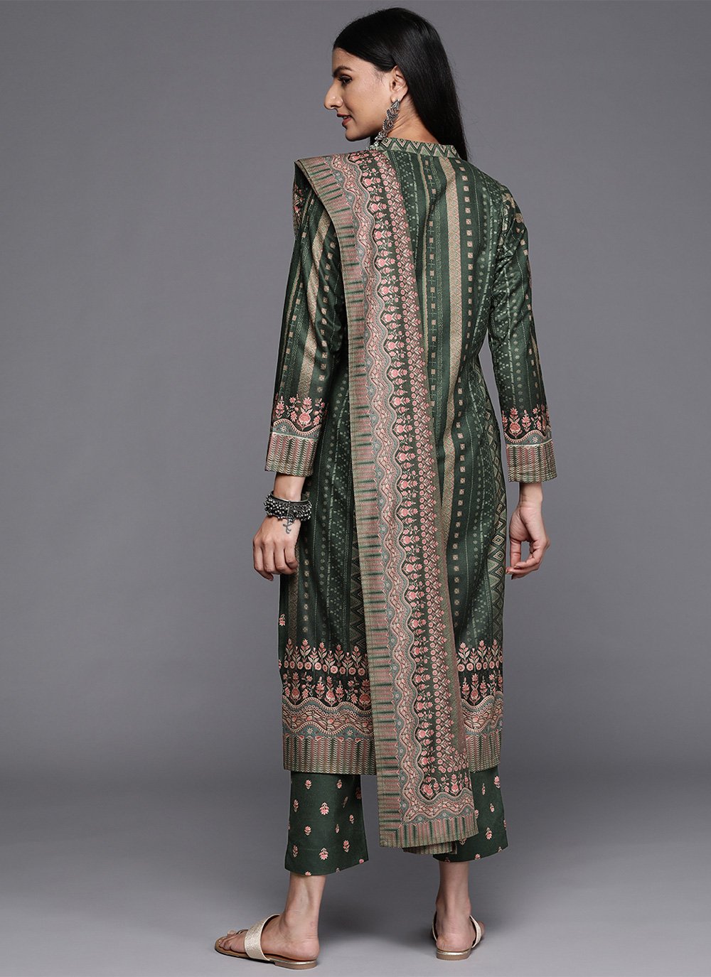 Designer Kurti Velvet Green Print Kurtis