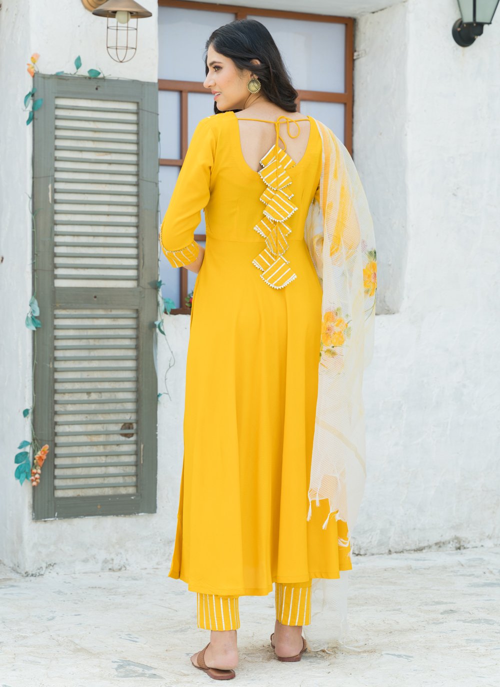 Pant Style Suit Rayon Yellow Lace Salwar Kameez