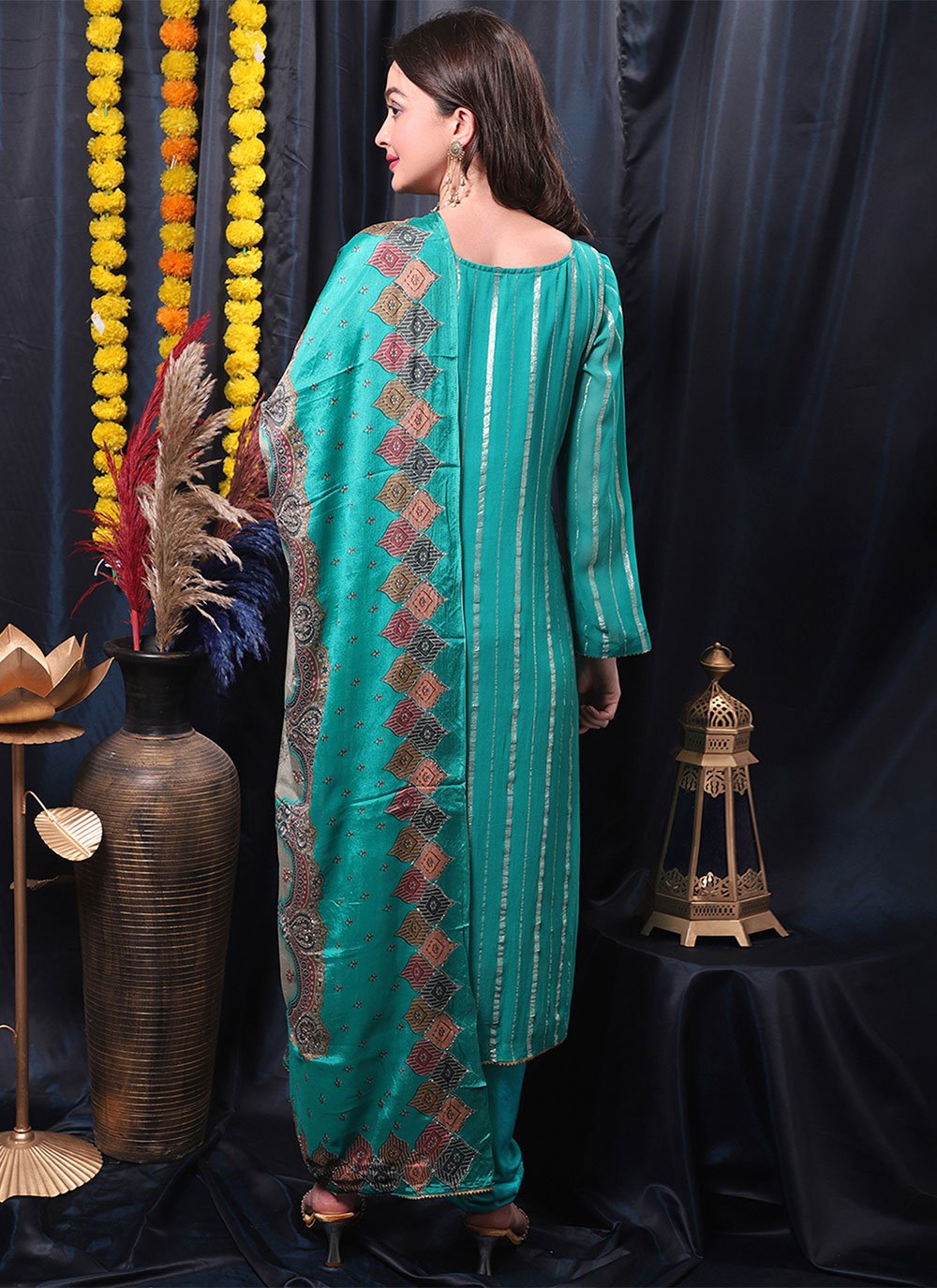 Churidar Suit Pure Georgette Turquoise Digital Print Salwar Kameez