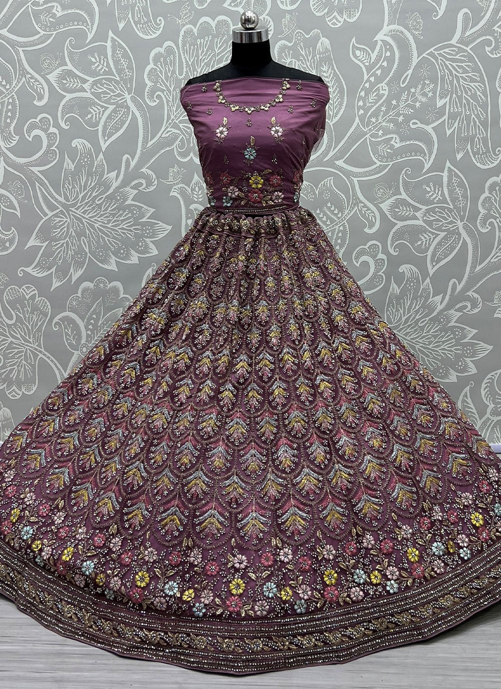 Lehenga Choli Net Purple Diamond Lehenga Choli