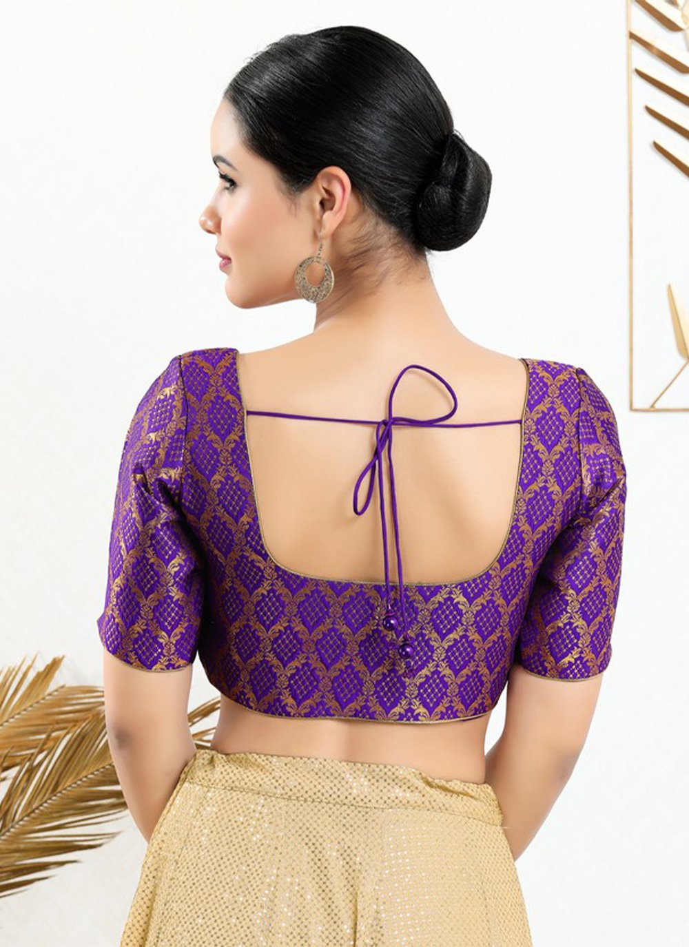 Blouse Jacquard Purple Jacquard Work Blouse