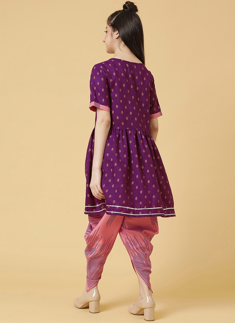 Casual Kurti Cotton Purple Foil Print Kids