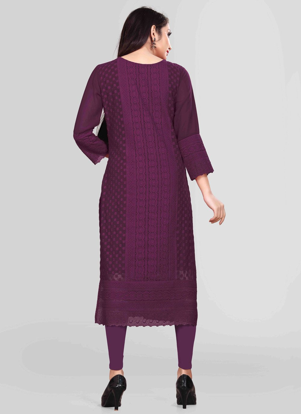 Designer Kurti Chiffon Georgette Purple Embroidered Kurtis