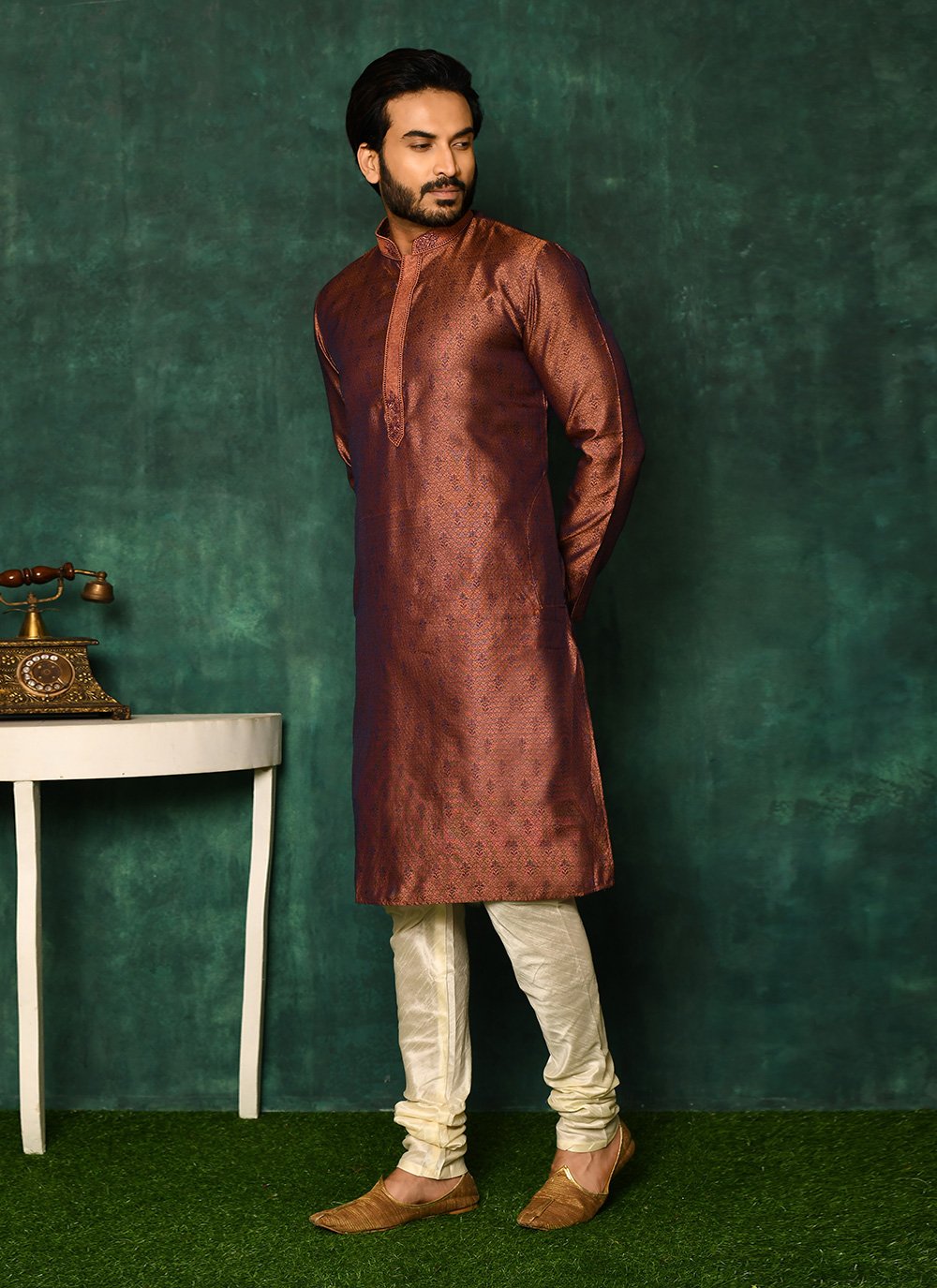 Kurta Pyjama Art Silk Purple Woven Mens