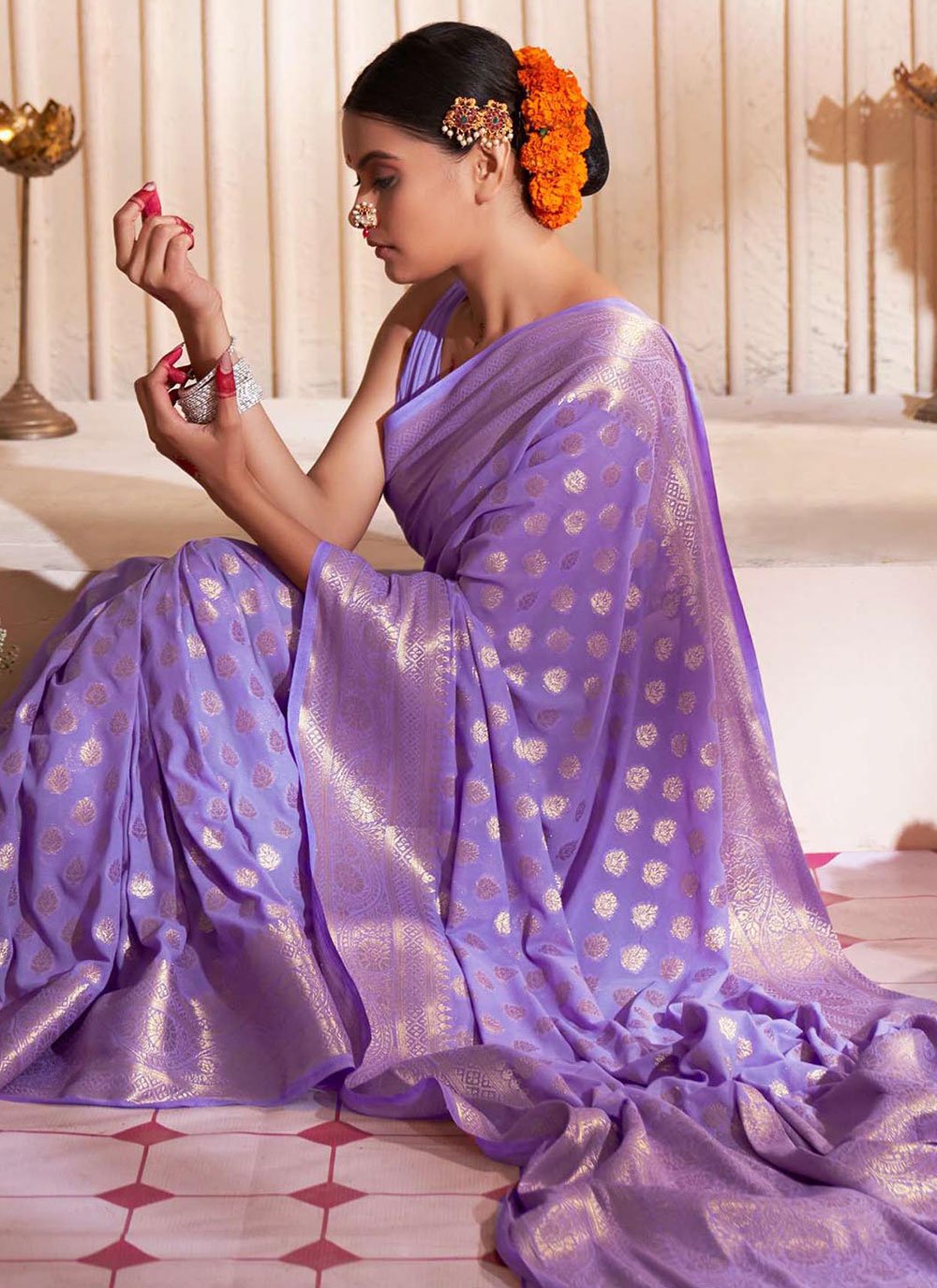 Classic Georgette Purple Weaving Saree